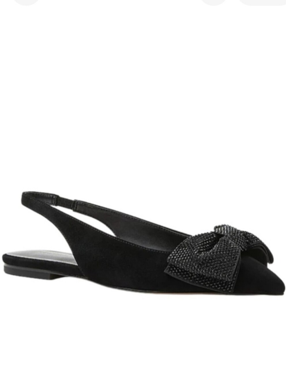 NEW! ANN TAYLOR Black Suede Sparkle Bow Slingback Flats 7.5.
